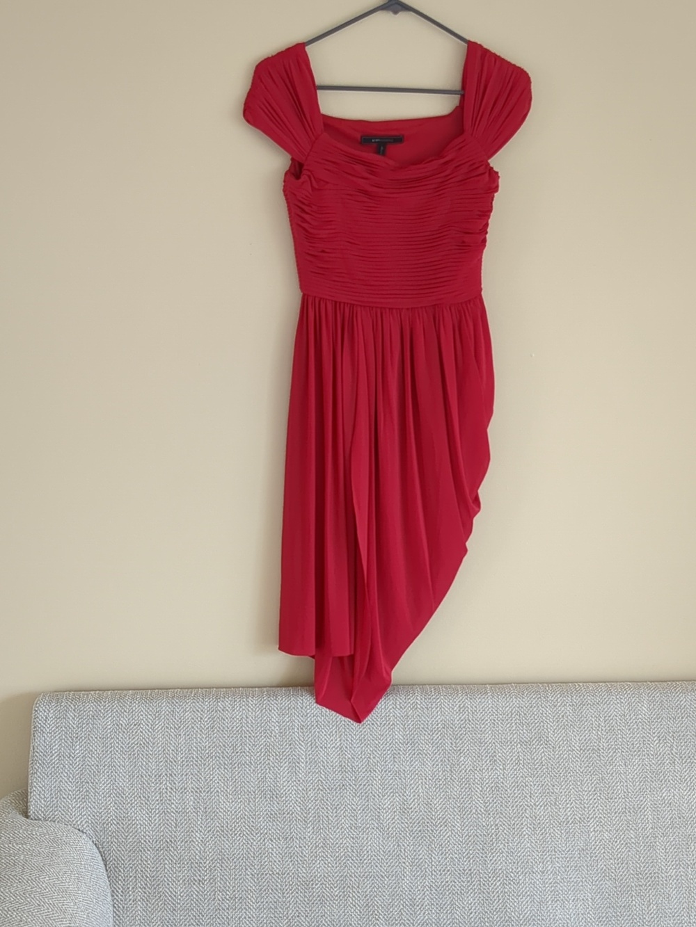 Small BCBGMaxAzria Pleated Draped Mikaela Rio Red Dress